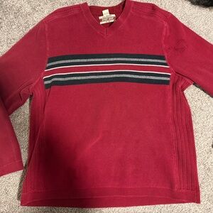 Eddie Bauer Men's V-Neck Sweater in Red with Stripes